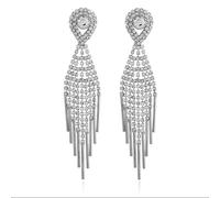 DIAMANTIO 18K Gold Plated Rhinestone Tassel Drop Earrings for Women - Teardrop Cubic Zirconia & Crystal Statement Earrings with Dangle Chains for Weddings, Parties, and Special Events