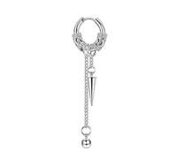 DIAMANTIO 18K Gold Plated Single Punk Chain Dangle Hoop Earrings for Women, Silver Tone Huggie Hoop with Spike and Ball Charms, Multi Layer Chain Drop Statement Earrings Lightweight Jewelry for Daily