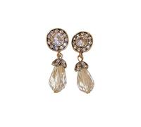 DIAMANTIO 18K Gold Plated Vintage Crystal Drop Earrings - Teardrop Clear Dangle with Rhinestone Accents, Elegant Statement Jewelry for Women