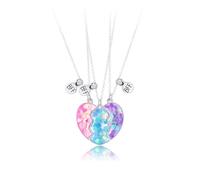DIAMANTIO 3PCS BFF Best Friend Necklace for 3 - Mermaid Heart Puzzle Pendant Set, Colorful Enamel Charm, Silver Tone Chain, Friendship Jewelry Gift for Woman