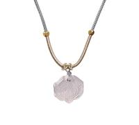 DIAMANTIO Carved Lotus Flower Pendant Necklace - Statement Frosted Crystal Look Charm with Adjustable Cord for Zen, Meditation, or Minimalist Style
