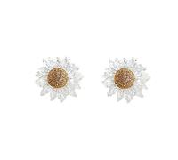 DIAMANTIO Clear Sunflower Stud Earrings for Women, 18K Gold Plated Silver Needle Posts, Oversized Transparent Floral Bloom Statement Earrings for Summer, Wedding, Party, and Daily Jewelry Accessory