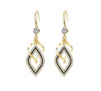 DIAMANTIO Cubic Zirconia Crystal Teardrop Dangle Earrings for Women - 18K Gold Plated Geometric Drop Earrings with Black & Clear Rhinestones, Elegant Evening Statement Jewelry