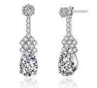 DIAMANTIO Elegant Teardrop Cubic Zirconia Crystal Dangle Earrings for Women - Statement Sparkling Rhinestone Chandelier Jewelry for Weddings, Parties, Prom & Formal Events