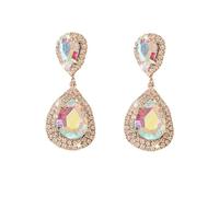 DIAMANTIO Iridescent Teardrop Cubic Zirconia & Crystal Statement Earrings - Glamorous Rhinestone Dangle Earrings for Women, Sparkly Wedding & Party Jewelry