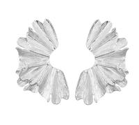 DIAMANTIO Irregular Sequins, Oversized Lava Drops, Statement Studs, Willow Leaf Design, Wall and Shadow Mirror 18K Gold Plated for Women's Unique Metal Jewelry Make a Statement with Bold Metal