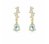DIAMANTIO Light Blue Teardrop Dangle Earrings for Women, 18K Gold Plated Finish, Sparkling Cubic Zirconia Crystal Vine Drop Earrings, Hypoallergenic Pear Cut Boho Jewelry, Radiant Daily Statement