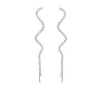 DIAMANTIO Luxury Rhinestone Wave Dangle Earrings for Women - Long Crystal Cubic Zirconia Statement Drop Earrings, Elegant Sparkling Jewelry for Weddings, Parties & Special Occasions