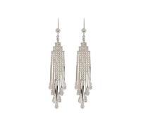 DIAMANTIO Luxury Silver Rhinestone Tassel Earrings for Women - Long Waterfall Crystal Dangle Statement Earrings for Party, Prom & Evening Wear