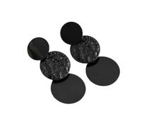 DIAMANTIO Matte Black Tiered Drop Earrings for Women, 18K Gold Plated Post Statement Dangle Earrings, Triple Round Hammered Geometric Disk Jewelry, Bold Boho Costume Accessories for Women