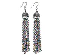 DIAMANTIO Multicolor Crystal Beaded Tassel Earrings - Long Dangle Handmade Statement Earrings with Rhinestone Cap
