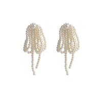 DIAMANTIO Pearl Tassel Statement Earrings for Women - Elegant Cluster Drop Earrings with Beaded Fringe, Modern Artistic Jewelry