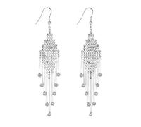 DIAMANTIO Statement Luxury Rhinestone Tassel Dangle Earrings for Women - Long Cubic Zirconia Crystal Chandelier Earrings for Party, Wedding & Evening Wear - 925 Silver Hook
