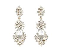 DIAMANTIO Vintage Clip-On Dangle Earrings with Faux Pearls & CZ - Baroque Style Statement Earrings for Women, No Piercing Needed
