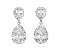 DIAMANTIO Wedding Earrings Teardrop Elegant Dangle Drop CZ Marquise Cubic Zirconia AAAAA 18K Gold Plated Rhinestone Luxurious for Brides Bridal Wedding Bridesmaid Prom Women Precious Crystal (Silver 9