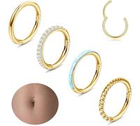 Diamday 14G Belly Button Rings Surgical Steel for Women Clear CZ Opal Clicker Navel Rings Belly Bar Nose Lip Eyebrow Body Piercing Jewelry Gold 8mm