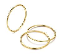 Diamday 1mm 14K Gold Plated Stackable Rings for Women Stainless Steel Plain Thin Ring Gold Simple Pinky Thumb Statement Band Rings Comfort Fit 5