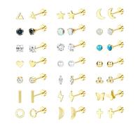 Diamday 21 Pairs Flat Back Stud Earrings for Women Men Surgical Stainless Steel Earrings Set Hypoallergenic Helix Cartilage Earrings Small Studs Earrings Screw Back Earrings Piercing Ear Studs Gold