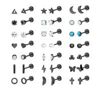 Diamday 21 Pairs Flat Back Stud Earrings for Women Men Surgical Stainless Steel Earrings Set Hypoallergenic Helix Cartilage Earrings Small Studs Earrings Screw Back Earrings Piercing Ear Studs Black
