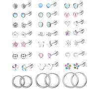 Diamday 24Pairs 20G Surgical Steel Stud Earrings for Women Men CZ Heart Flower Star Moon Multipack Flat Back Earrings Set Earrings Stud Hoops Helix Tragus Daith Earrings Helix Piercing Jewelry 1