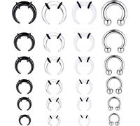 Diamday 24Pcs Acrylic Pincher Tapers Septum Rings C Shape Horseshoe Circular Nose Rings Buffalo Stretcher Expander with Black O-Rings for Stretching Pierced Nose Ear Cartilage for Women Men A