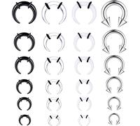 Diamday 24Pcs Acrylic Pincher Tapers Septum Rings C Shape Horseshoe Circular Nose Rings Buffalo Stretcher Expander with Black O-Rings for Stretching Pierced Nose Ear Cartilage for Women Men B