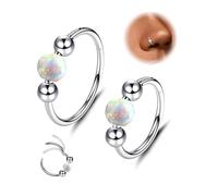 Diamday 2Pcs Nose Rings Hoops Opal Nose Piercings Surgical Steel Nose Hoop Thin Hypoallergenic Gold/Silver Nose Rings for Women Septum Helix Cartilage Daith Rook Tragus lip Hoop Earrings 16G/18G/20G9