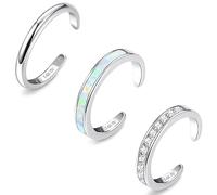 Diamday 3PCS 14K Gold Filled Toe Rings for Women Adjustable Open Toe Ring Set Finger Ring Joint Ring Cute Opal CZ Daisy Flower Simple Toe Rings Tail Band Rings Beach Summer Foot Jewelry Silver Gold B