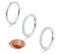 Diamday 3Pcs G23 Titanium Nose Ring Hoops for Women 16G Hinged Septum Ring CZ Clicker Segment Septum Lip Nose Ear Eyebrow Tragus Hoop Helix Cartilage Conch Rook Daith Piercing Jewelry 10mm