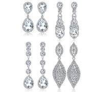 Diamday 4 Pairs Clip on Earrings for Women Wedding Crystal Teardrop Wedding Earrings Clip on Dangle Earrings for Brides Bridesmaids Non Pierced A