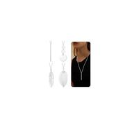 Diamday 4Pcs Long Necklace for Women Pendant Necklace Long Chain Statement Necklace Silver Gold Bar Feather Circle Leaf Pendant Y Necklace Trendy Sweater Necklace Boho Costume Jewellery Set Silver