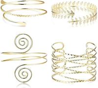 Diamday 4Pcs Upper Arm Cuff Bracelet Coil Open Arm Bracelet for Women Girls Adjustable Victorian Filigree Swirl Leaf Boho Armband Smooth Open Bangle Armlet Fashion Wrist Wrap Bracelets Gold
