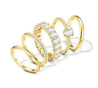 Diamday 5 Pcs Gold Rings for Women 14K Gold Plated Stacking Rings Non Tarnish Cubic Zirconia Thumb Ring Set Knuckle Finger Wedding Bands Statement Engagement Promise Ladies Ring-with Jewellery Box-7