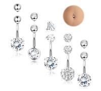Diamday 5pcs Belly Button Bars 316L Surgical Steel Belly Bars Piercing CZ Heart Belly Rings 14G Reverse Belly Button Piercing Sliver Belly Bars Dangly Belly Barbell Navel Bars Piercing Jewellery