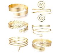 Diamday 6Pcs Gold Arm Cuff Upper Arm Band Cuff Bangle Bracelet for Women Minimalist Simple Snake Armlet Armband Set Adjustable Arm Cuffs Greek Costume Wedding Accessories Jewelry 1