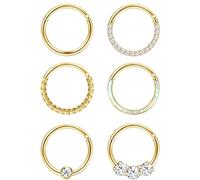 Diamday 6Pcs Septum Rings 16G 18G Surgical Steel Nose Rings Hoop for Women Cartilage Hoop Earring Clicker Septum Jewelry CZ Opal Hinged Nose Ring Lip Helix Daith Rook Tragus Nose Piercing Jewelry9