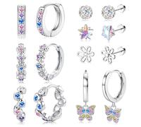 Diamday 7 Pairs Hypoallergenic Silver Earrings For Girls Women Stainless Steel Girls Earrings Cute Kids Earrings Flat Back Stud Earrings Heart Hoop CZ Star Flower Toddler Earrings Pink Multicolored4
