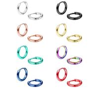 Diamday 8 Pairs 316L Surgical Stainless Steel Small Hoop Earrings for Women Men Huggie Hoop Earrings Hinged Sleeper Helix Cartilage Piercings 14mm