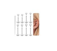 Diamday 8Pcs 14K Gold Plated Flat Back Stud Earrings - 316L Surgical Steel Internal Thread CZ Stud Piercing 16G Silver