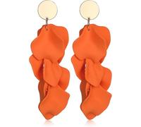Diamday Acrylic Clip on Earrings for Women Girls Long Rose Petal Vintage Dangle Exaggerated Flower Elegent Drop Statement Floral Tassel Colourful Stud Orange (DU-FMT-E0063-OR)