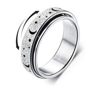 Diamday Anxiety Rings - Spinner & Fidget Roller Rings for Stress Relief - Stainless Steel for Women & Men - Moon & Star Design - Size L 1/2