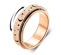Diamday Anxiety Rings - Spinner, Roller, Fidget Band for Stress Relief - Lucky Worry Rings in Rose Gold, Stainless Steel - Moon Star Design - Women, Men - P 1/2