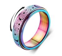 Diamday Anxiety Spinner Rings for Stress Relief - Stainless Steel Roller Rings - Multicolour Moon Star L 1/2