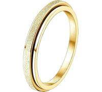 Diamday Fidget Rings for Women Men - 2mm Gold Spinner Stainless Steel Ring for Anxiety Stress Relief Glitter Sandblast Spinning Figit Anxiety Jewelry for Wedding Promise Size A