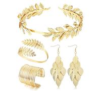 Diamday Grecian Goddess Costume Accessories Set for Women Leaf Headband Coil Upper Arm Bracelet Dangle Earrings for Wedding Toga Party 1