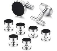 Diamday Stainless Steel Black Round Retro Tuxedo Cufflinks - Classic Tone Kit with Shirt Suit Buttons and Clothing Studs - Wedding, Business, Graduation Gift Accessories