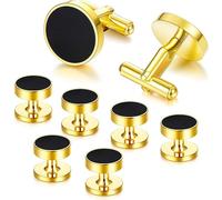 Diamday Stainless Steel Black Round Retro Tuxedo Cufflinks for Men - Classic Tone Kit With Shirt Suit Button and Clothing Studs - Wedding, Business, Graduation Gift