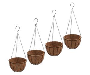 (diameter 35 x 52 cm) vidaXL Hanging Planters Hanging Flower Pot 4 pcs with Coco Liners Black Steel