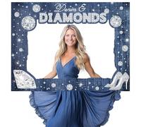 Diamond and Denim Party Decoration Photo Booth, Diamond and Denim Photo Booth Prop Frame Navy Blue Silver Crystal Shoes Modern Luxury Sparkle Shining Decor for Women Bachelorette Birthday Party