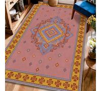 Diamond Area Rug, Bohemian Traditional Square Geometric None Terracotta Non-Slip Backing Indoor Rectangle Carpet Non Shedding Rugs for Living Room Bedroom Hallway Office Decor 4' X 6'